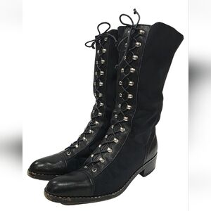 Walter Steiger BLACK ELASTIC LEATHER Boot Stretch Lace Fabric 35.5 US 5.5 Used